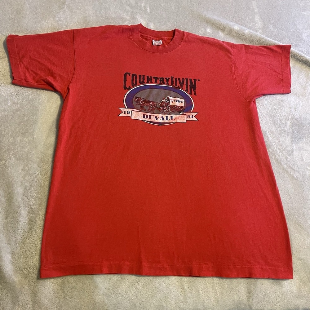 Vintage Shirt Men XL Red Horses Lightweight Workout‎ Crew Neck 90s Made USA Tee